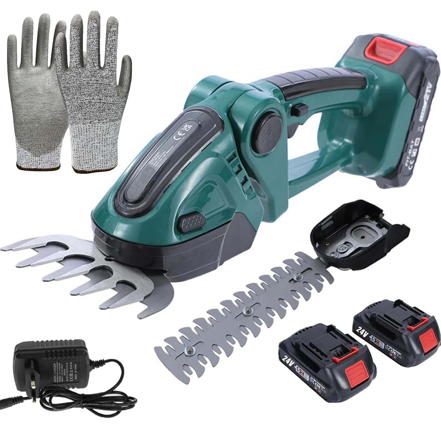 Cortasetos eléctrico y tijeras de césped con baterías de 1500 mAh, longitud de corte de 13 cm y 22 cm, ideal para el cuidado del césped y jardinería