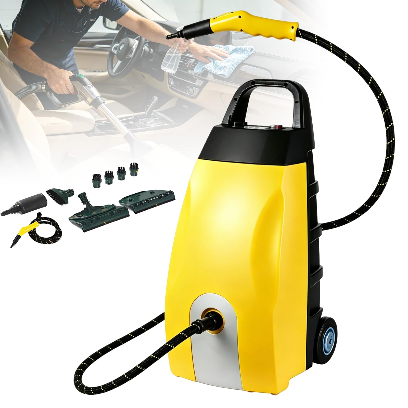 Gavscient Multi-Purpose Steam Cleaner - High-Pressure Continuous Steam Washer For Home, Car, Hotel & AC Cleaning | Heated Carpet Extractor For Home Appliances & Auto Detailing Yellow