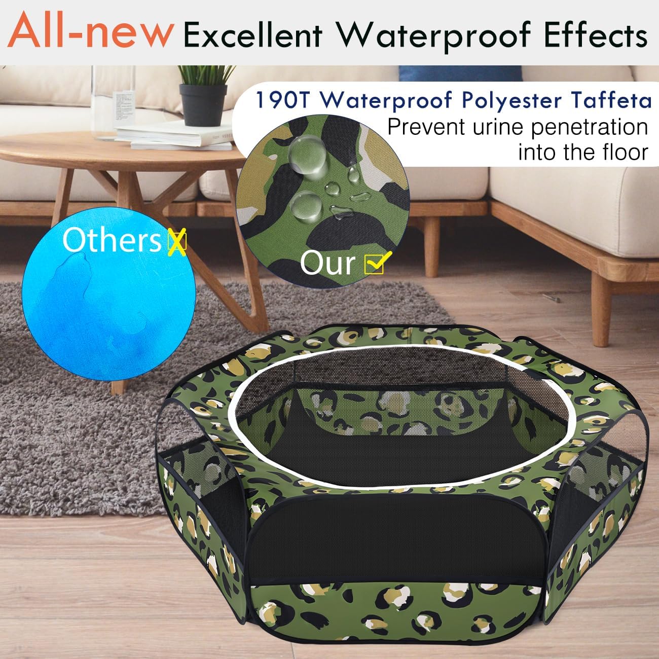 Pawaboo Small Animal Playpen with Zippered Cover, Leopard Print image 4