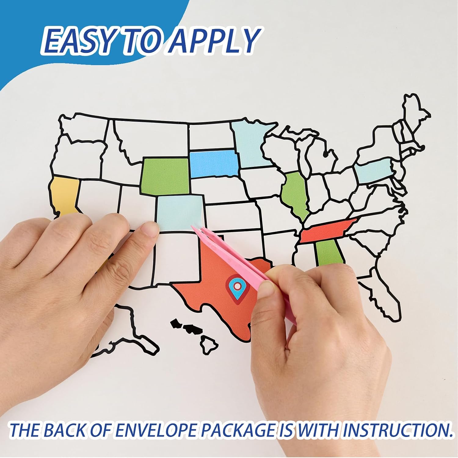 Mini USA Decal Map Tracker, 9.3" x 6" Small Size Travel Tracking US 50 State Visit Sticker for Motorcycle car Window Suitcase Laptop Camper RV and Bike (Black Outlines)