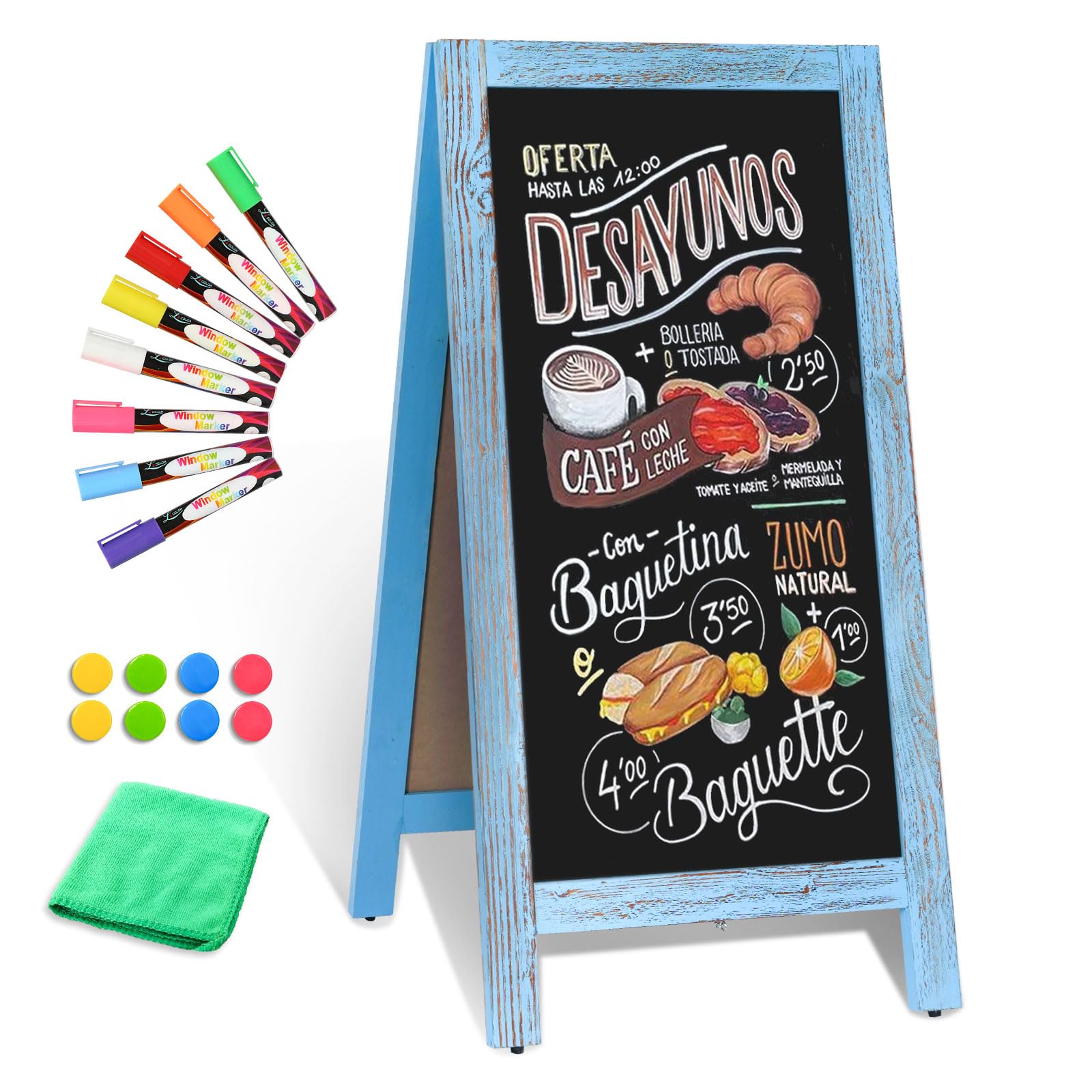 Double-Sided Magnetic 40" x 20" Blue Chalk Board Sign Board