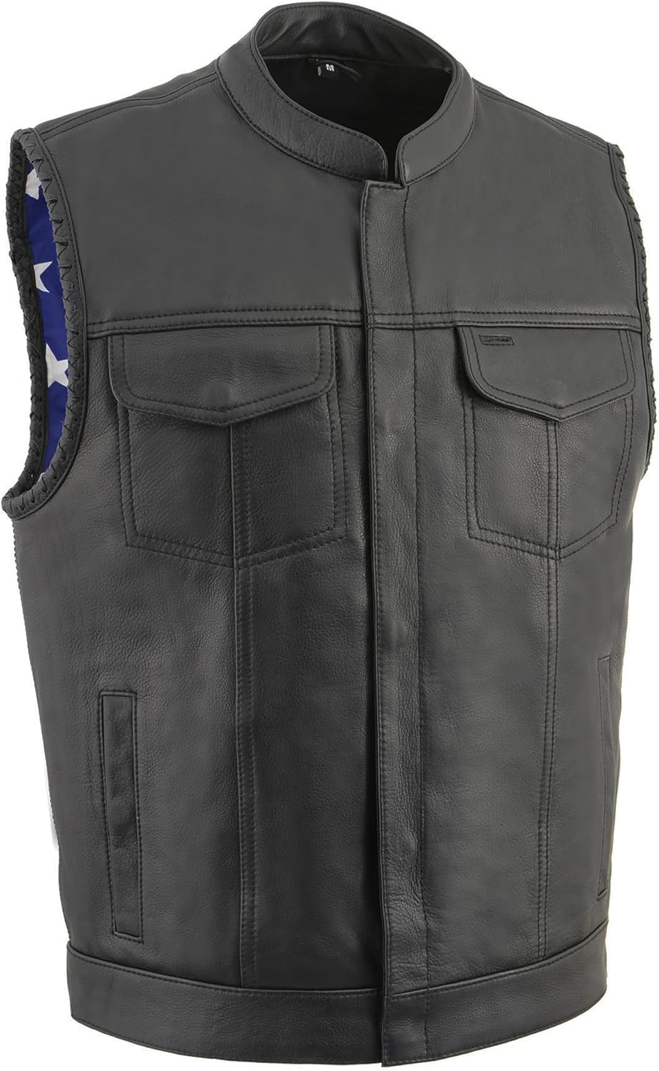 Milwaukee Leather Men's Club Style Leather Vest with Leather Braided Laced Arm Holes
