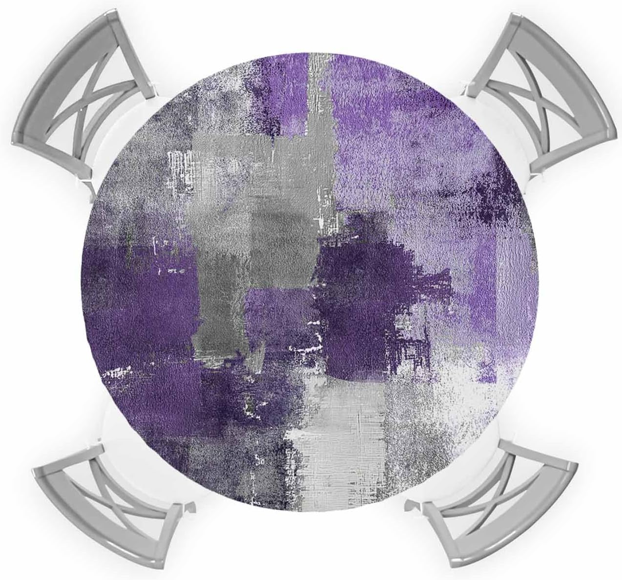 Round Fitted Tablecloth with Elastic Teal Gray Block Tablecloths Abstract Art Table Cover for Kitchen Dinner Party Picnic BBQ Garden Patio Home Decor Fits Tables up to 36"- 44" Diameter