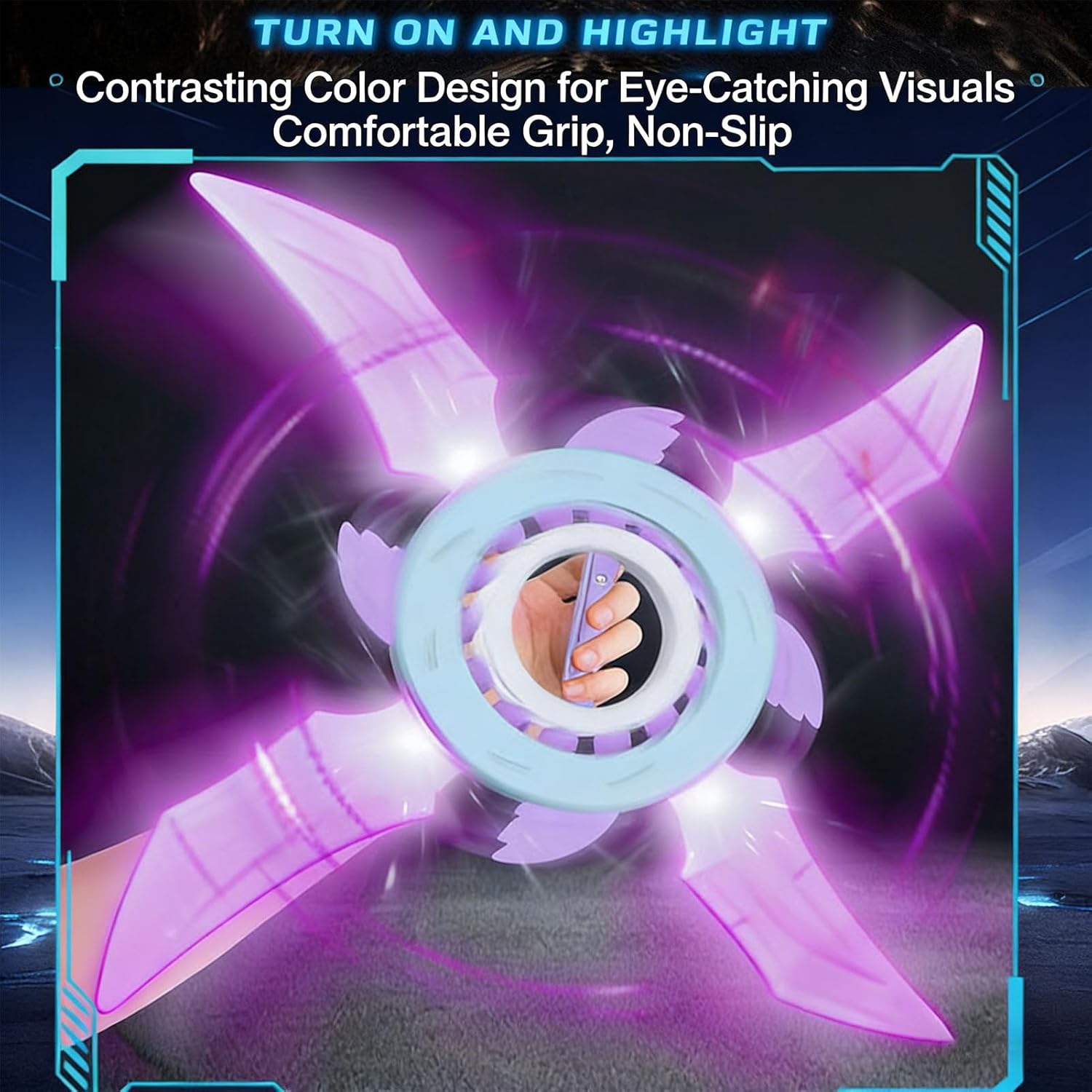 Yctze Light up Flyers Set, 22.44in Interactive Fun LED Electronic Throwing Discs Glow in the Dark Flying Toy with Motion Sensing Lights for Kids Aged 5-10 Outdoor Play (Blue Purple)