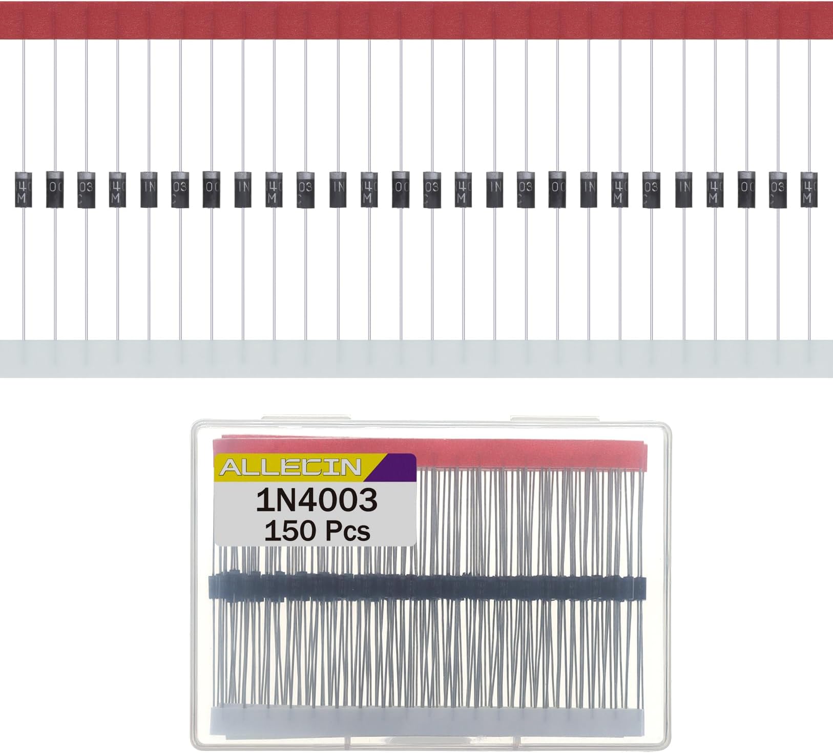 150Pcs 1N4003 Rectifier Diode 1A 200V IN4003 Silicon Inline Diodes Axial 1Amp 200Volt DO-41 Package