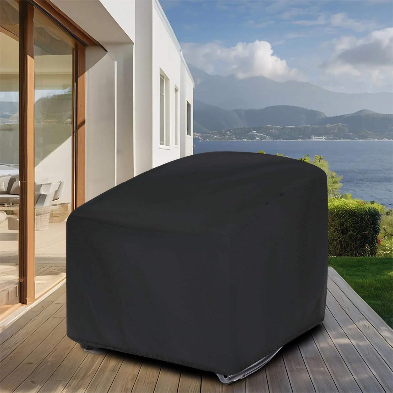 420D Oxford Papasan Schaukelstuhl Abdeckung, Outdoor Loungesessel Schutzhülle, Garten Sessel Cover für Papasan Chair, Staubschutz Abdeckung mit Kordelzug, 112×96×76 CM