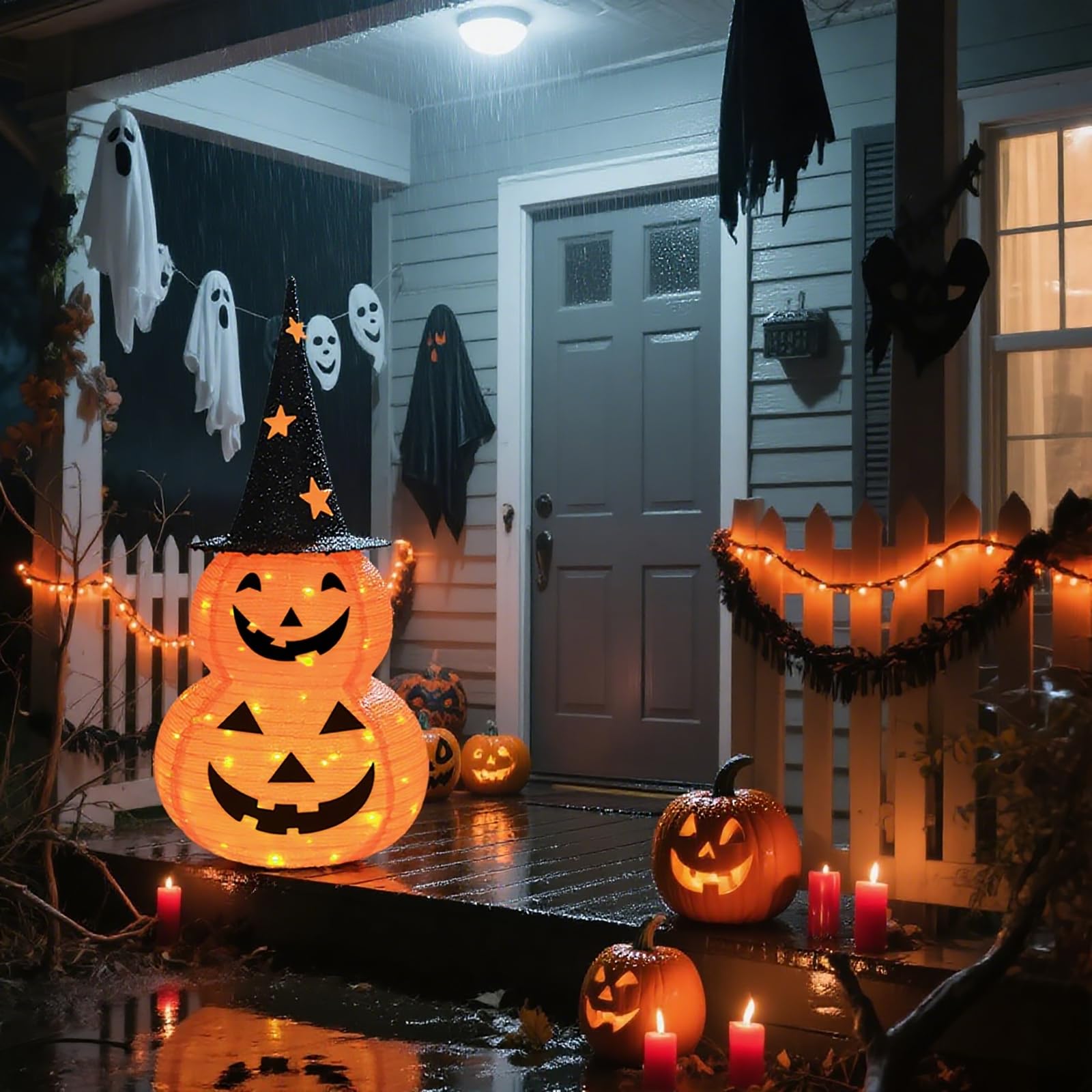 Dekoracje halloweenowe z motywem dyni, 8 trybów, na baterie, na Halloween, do domu, na imprezę, podwórko, ganek, Święto Dziękczynienia, jesienne dekoracje