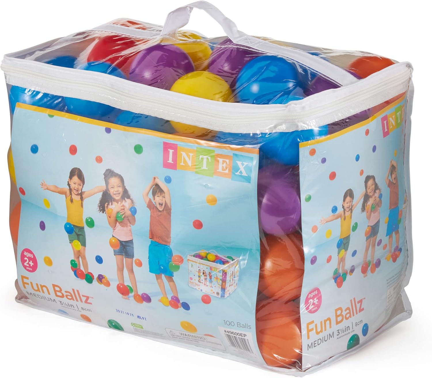 Intex Set of 100 Plastic Fun Balls for Ball Pits and Bounce Houses, Multi-Colored - 100-Count Soft Colorful Toddler-Safe Toys for Pool or Playpen