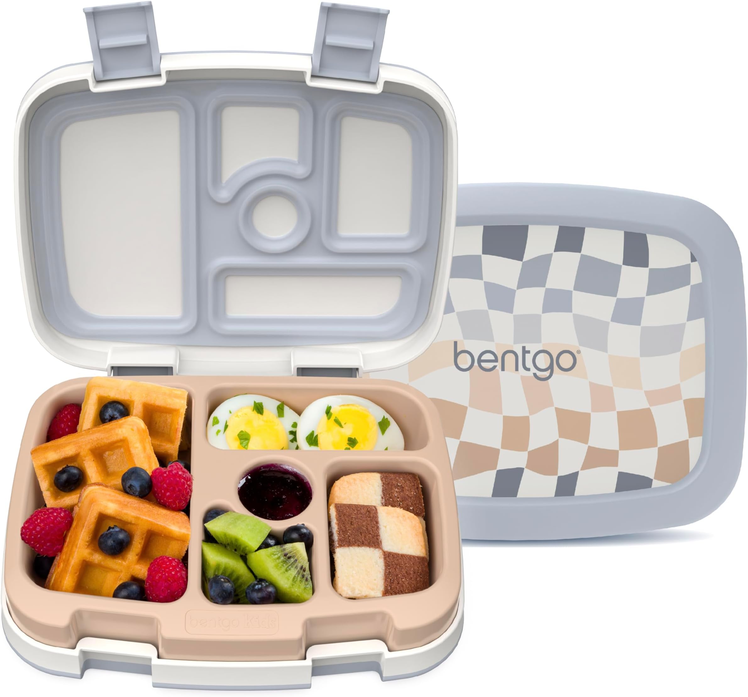 Kids 5-Compartment Leak-Proof Bento-Style Lunch Box (Whimsy & Wonder Collection) - Ideal for Ages 3-7, Drop-Proof & Durable, Dishwasher Safe, & PFAS & BPA-Free Materials (Checker Gradient)