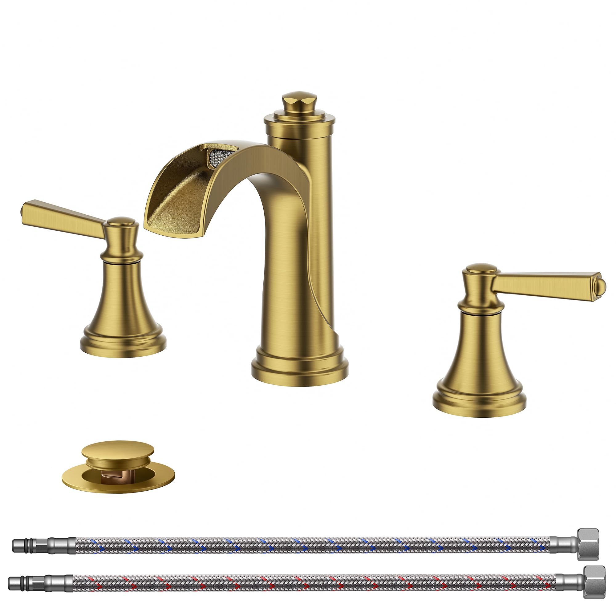 FORIOUS Brushed Gold Bathroom Faucet 3 Hole Widespread, Vanity Faucet Gold