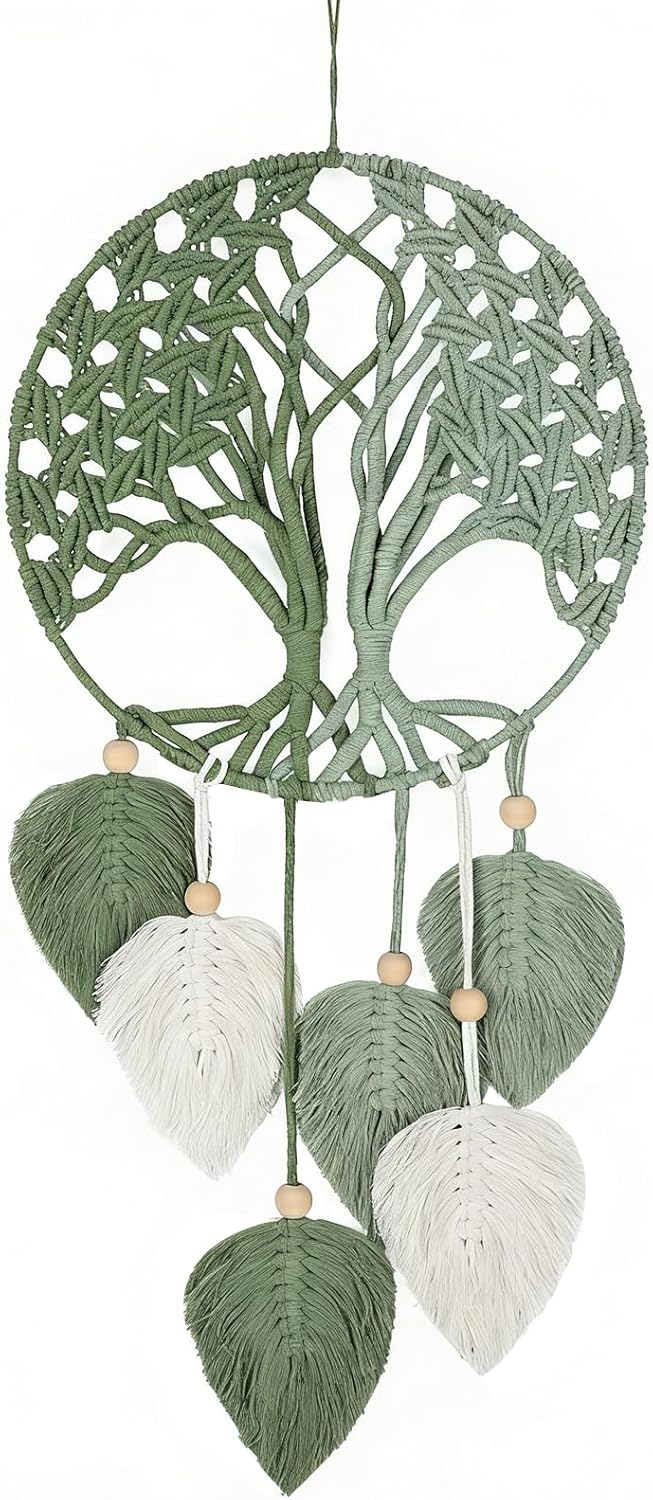 GYHPD Macrame Green Leaves Tree Of Life, No Weaving Required, Boho Wall Decor, Handmade Home Decor, New Home Gift, Unique Decor Art, Handmade Enthusiast Gift for Home Living Room Bedroom