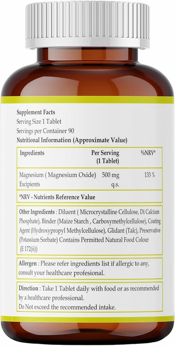 Magnesium Supplements 500mg for Muscle, Bone & Energy. Magnesium Tablets for Women & Men, 90 Tablets, 3 Month Supply-Nutra Life