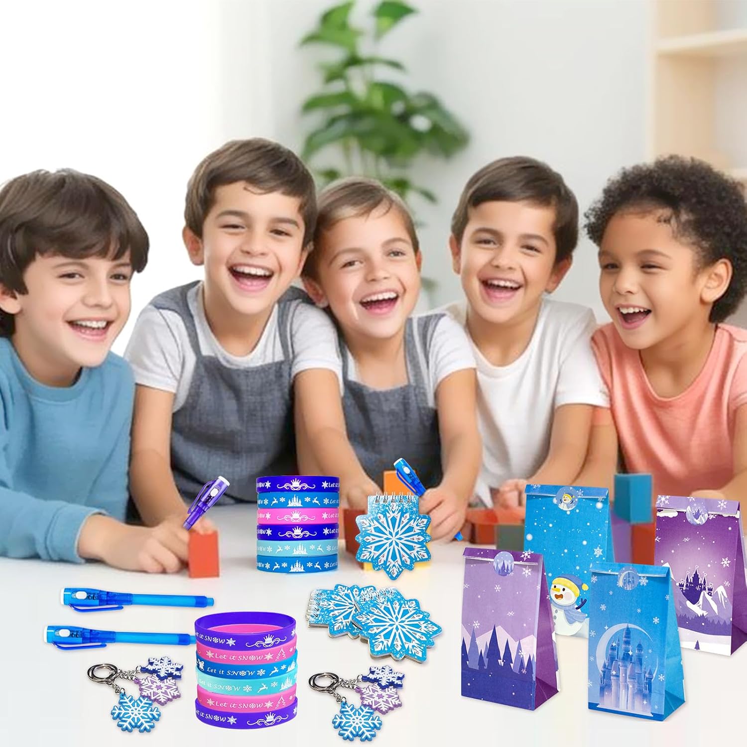 80 PCS Frozen Party Favors frozen birthday party decorations Invisible Ink Pen Mini Notebook Paper Gift bag Silicone Bracelet Keychain Frozen Stuffer Toy Gift