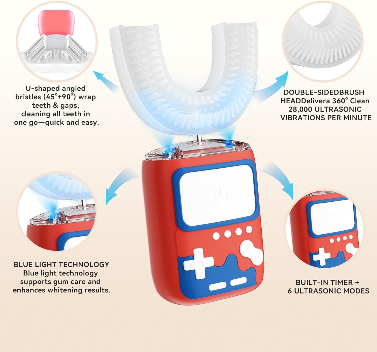Adult U-Shaped Electric Toothbrushes, 360 ° Deep Cleaning, Ultrasonic Toothbrush for Cleaning Teeth, Wireless Rechargeable Automatic Toothbrush Set