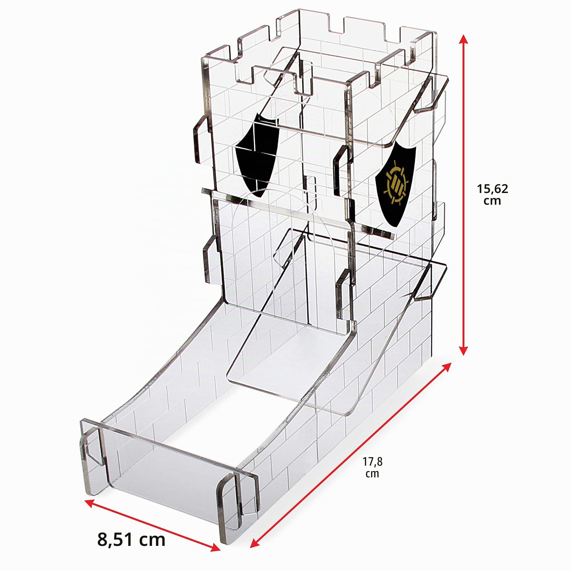 ENHANCE Torre de Dados para Juegos de Rol de Mesa - Diseño de Castillo, Rodillo Portátil para Hasta 14 Dados Estándar - Bandeja Rodante Grabada