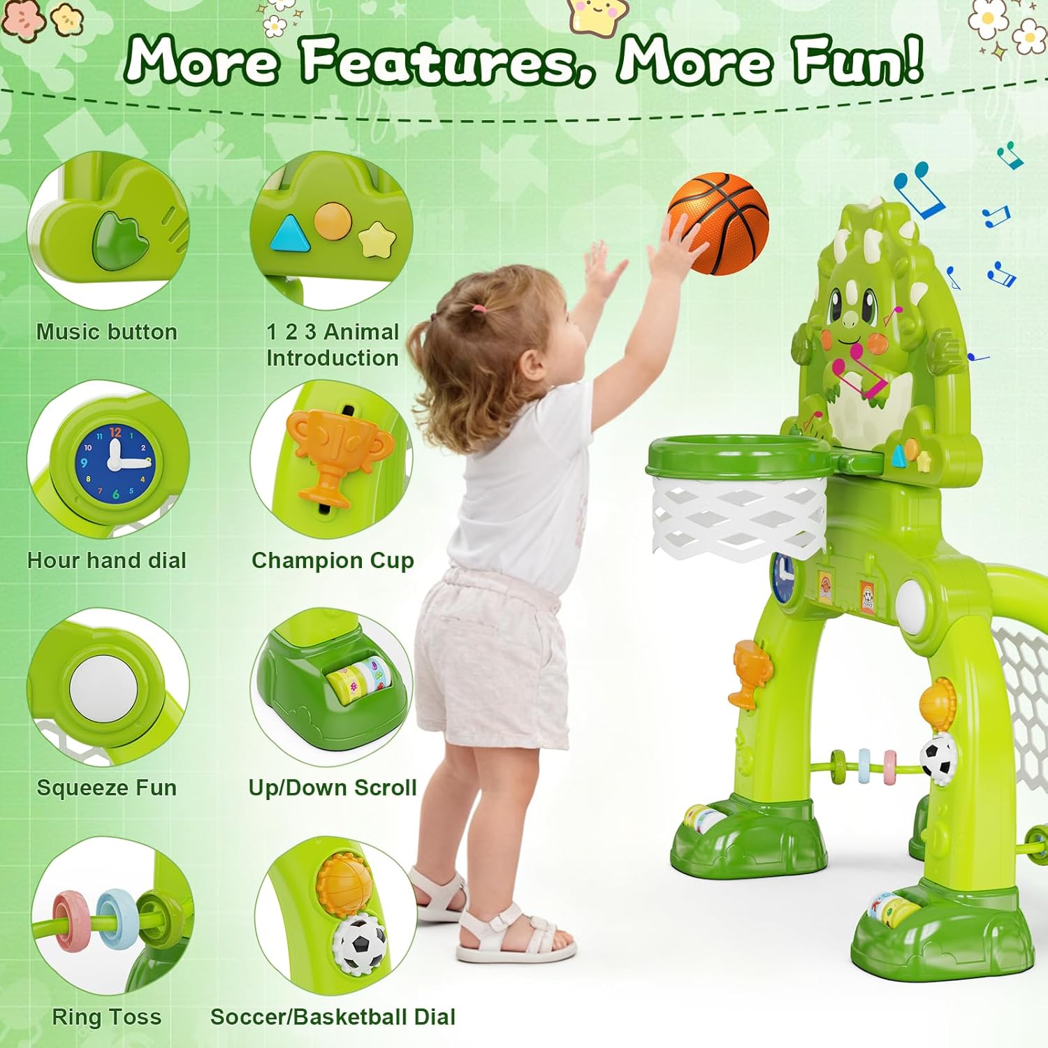 Toddler Basketball Hoop Soccer Goal for Kids 1-3, Baby Toys for 1 Year Old Boy Gifts, Kids Sports Toy with Light Sound Music, Baby Interactive Toys for Christmas Birthday Gifts for Boy Girls