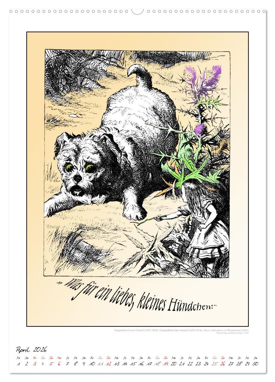 Alice im Wunderland - Weltliteraturkalender (Wandkalender 2026 DIN A2 hoch), CALVENDO Monatskalender: Weltliteratur. Klassiker der Kinderbuch-Literatur als Literaturkalender. (CALVENDO Kunst)