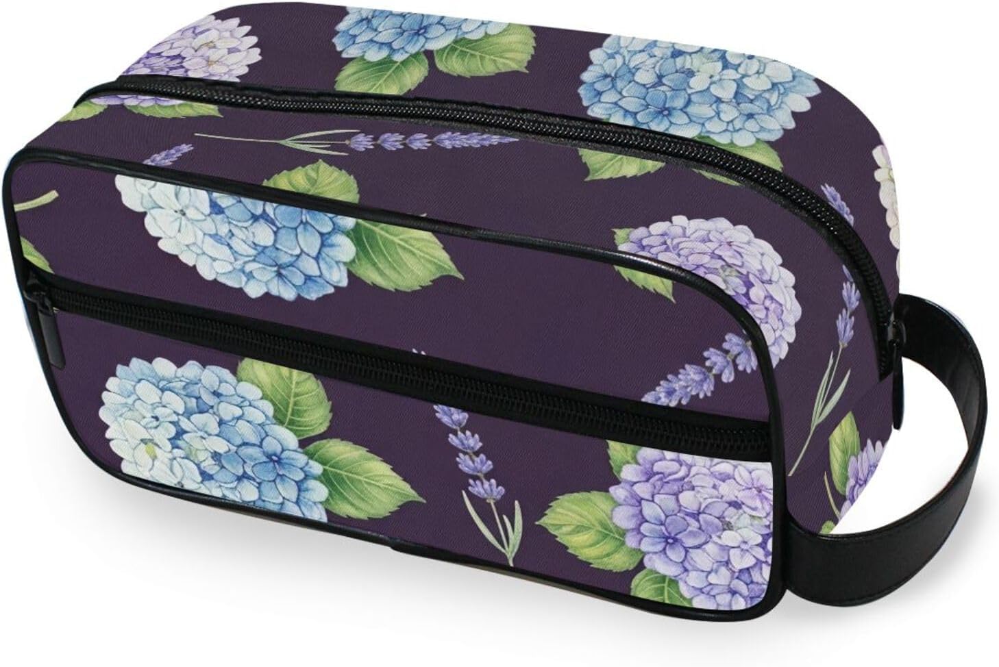 Hydrangea Lavender Purple Blue Bathroom Cosmetic Bag Portable Organizer Aesthetic Makeup Case with Large Capacity for Women