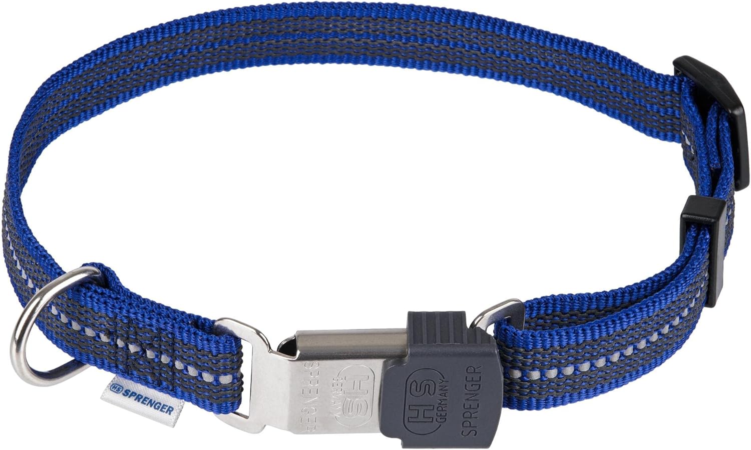 Herm Sprenger – Adjustable Rubberized Reflective Dog Collar for Medium Large Dogs with ClickLock Buckle – Overall Length 16-22 inches (Blue)