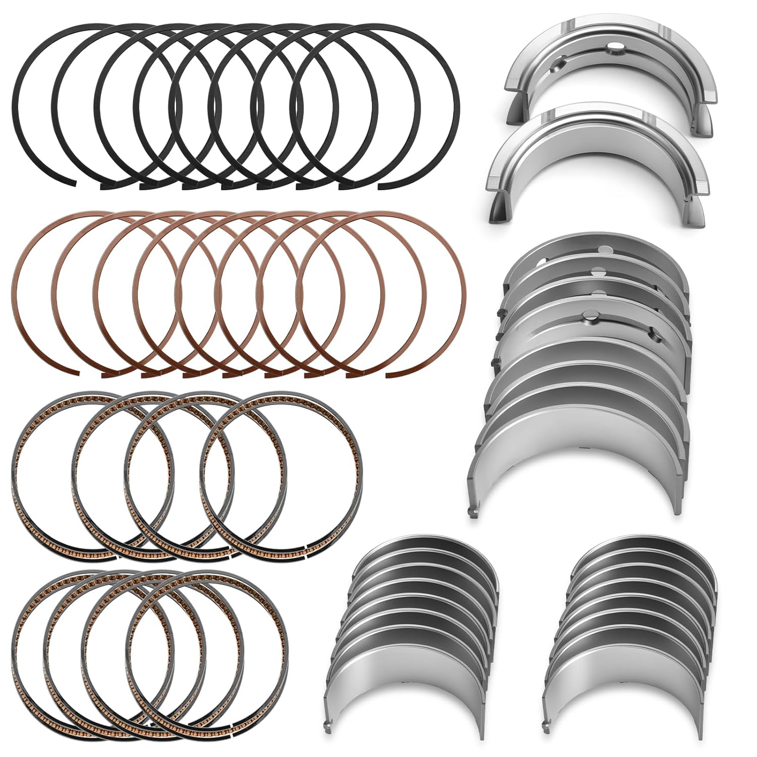 Main Bearing and Rod Bearing with Piston Rings Set STD Fits for GM Chevy LS Gen III IV 4.8L 5.3L Engine L20 LY5 LM7 LR4 L33 L59 LH6 LC9 LS4 LY2 LMG LMF Replace MS2199 BB253J CB663 41859CP 2M4978