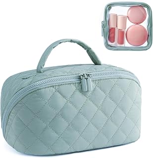 Waterproof Makeup Bag & Makeup Organizer - Travel Toiletry Bag, 180° Lay-Flat Large Cosmetic Case, Puffy Padded Travel Organizer for Brushes & Cosmetics, Perfect Valentine Gifts for Women