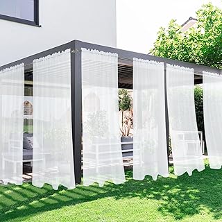 SpaceDresser Outdoor Sheer Curtains for Patio, 6 Panels Waterproof Rod P...