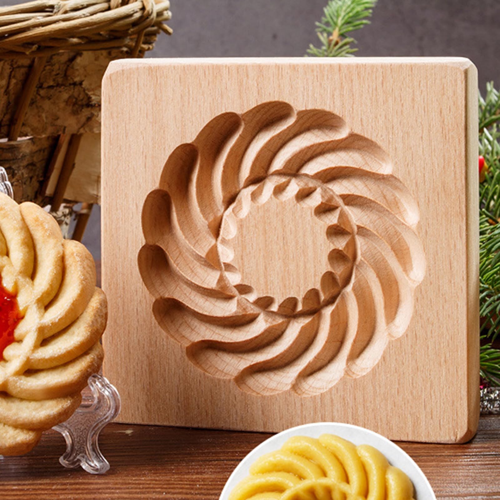 Cortadores de Galletas, Moldes de Madera for Galletas, Galletas, Herramienta de Cocina for Galletas, Textura Transparente 3D, Galletas de Madera DIY for Cocina casera