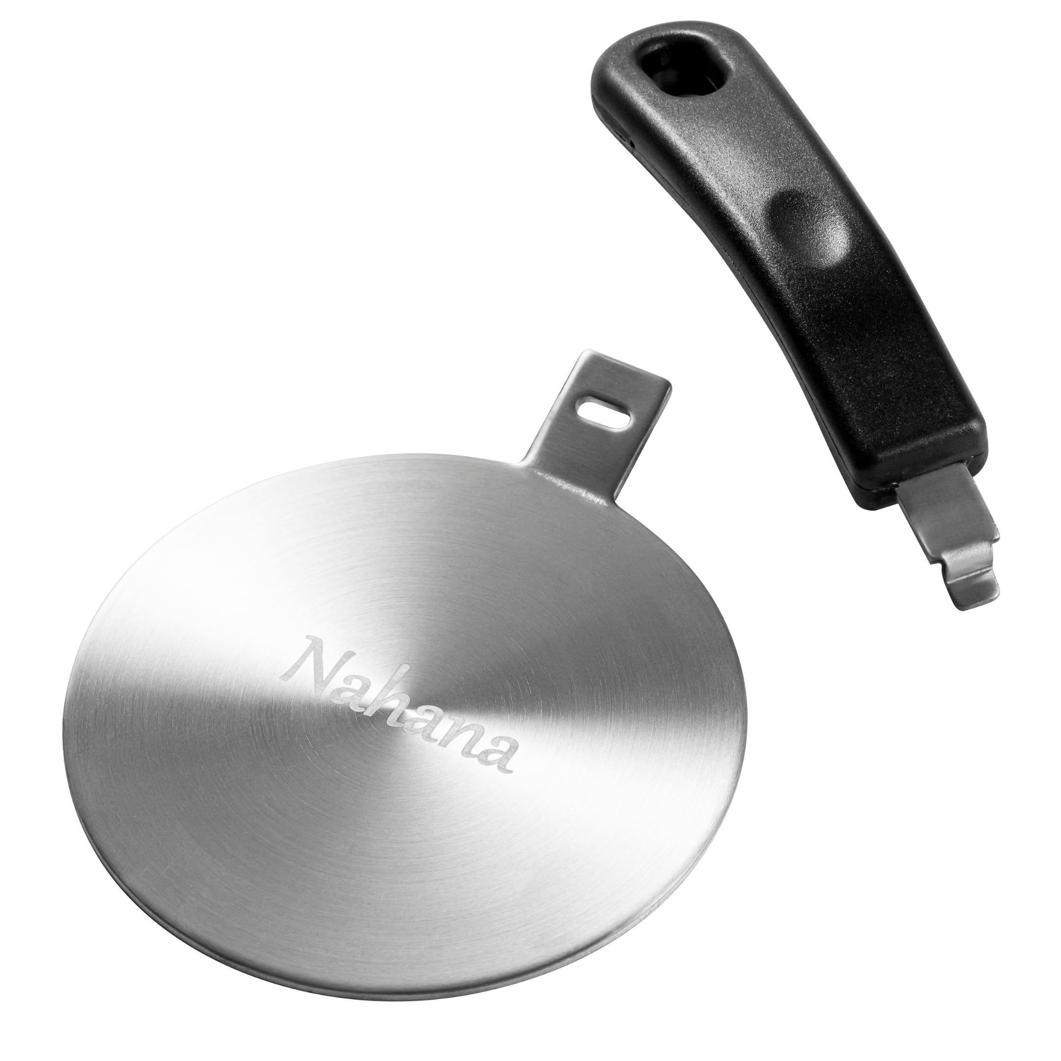 Nahana Universal Induction Adapter 14 cm with Detachable Handle – Stainless Steel Heat Diffuser Disc for Induction, Gas and Ceramic Cookers – Silver