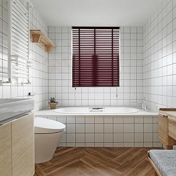 Room Darkening Venetian Blind 38 56 62 75 80 85 98 108 125 130 145 170 180 195 Wide, 5cm Wood Slats Light Filtering Horizontal Mini Blinds Cordless Shade for Interior Door WindowsRed