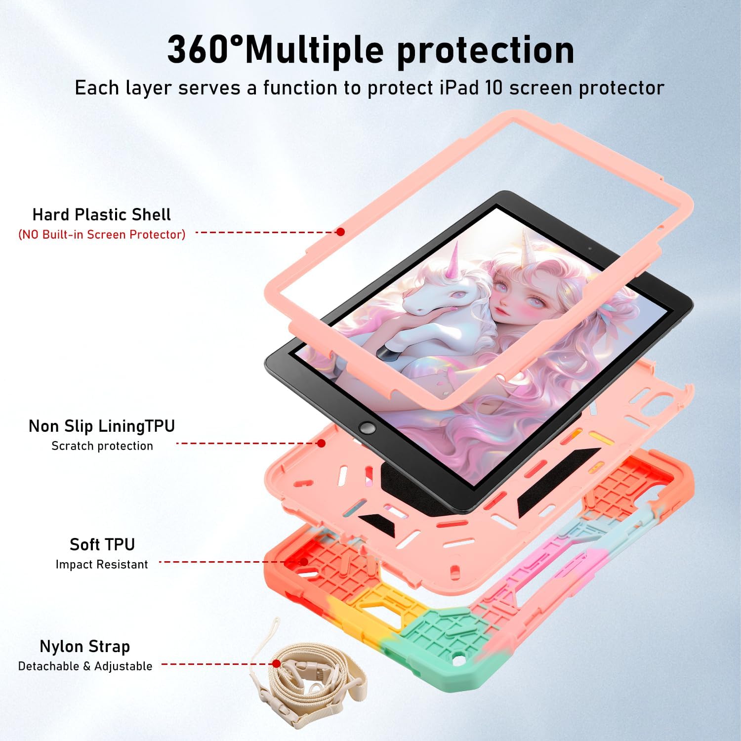 for iPad (A16) 11th Generation Case 11 Inch 2025/ iPad 10th Generation Case 10.9 Inch 2022 with 360 Rotating Grip Magic Stand,Pencil Slot/Key Chain/Carrying Shoulder Strap, Cover for iPad 10th Gen