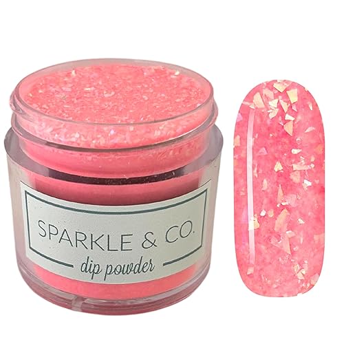 Sparkle & Co. Polvo de inmersión - dp.205 Summer Shellabration (copos de coral brillante) Tarro de polvo de inmersión de 1 onza para manicura DIY