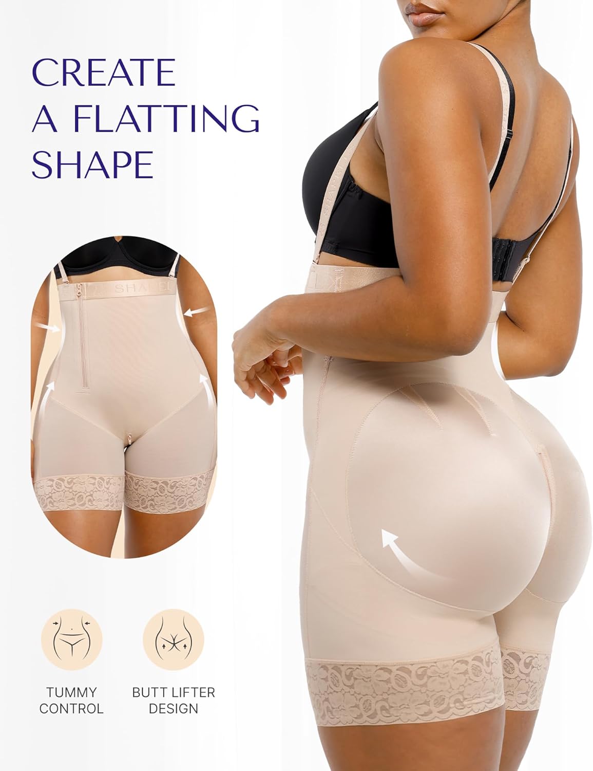 SHAPELLX Tummy Control Shapewear Faja Colombianas Side Zipper Body Shaper Plus Size Postpartum Bodysuit With Butt Lift - Image 2
