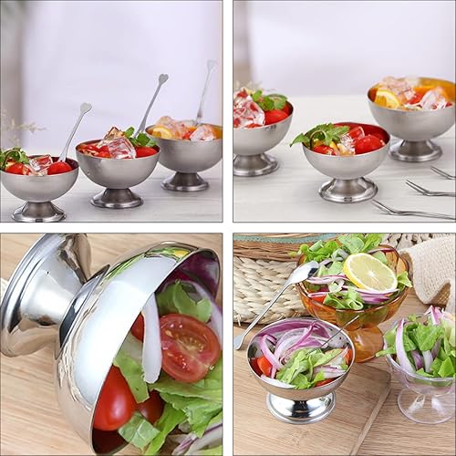 Miniatura 4 de BESTOYARD 2 unidades de acero inoxidable ensalada taza de helado con pies platos condimentos tazón de taza de salsa de inmersión