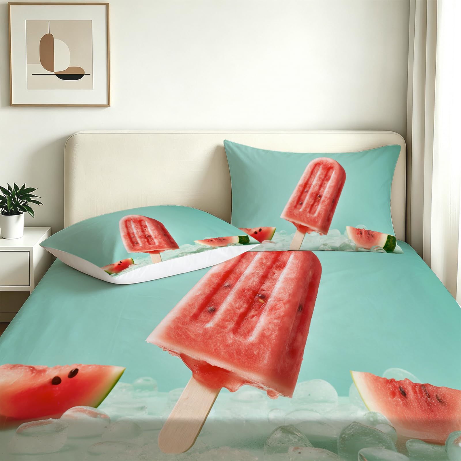 Sábana Bajera Ajustable 180 x 200 Helado de Sandía Tema de Verano