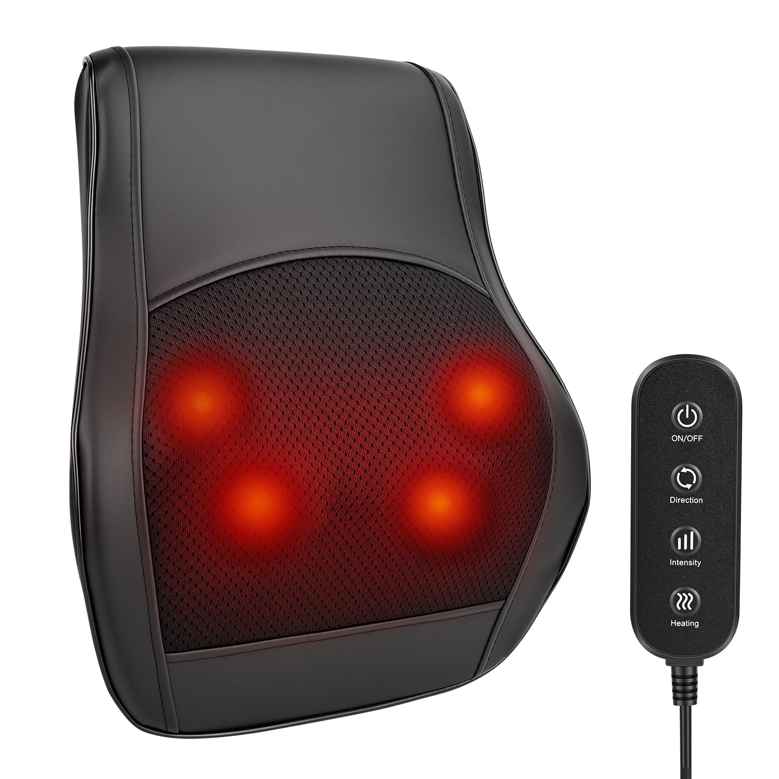 Dreamhigh® Massagegerät Rücken Nacken, Nackenmassagegerät mit Wärme & Vibration mit 3 Heizstufen & 3 Intensitäten, 3D Knet-Massagekissen, für Büro, Zuhause & Auto, Geschenke für Mama Papa Frauen