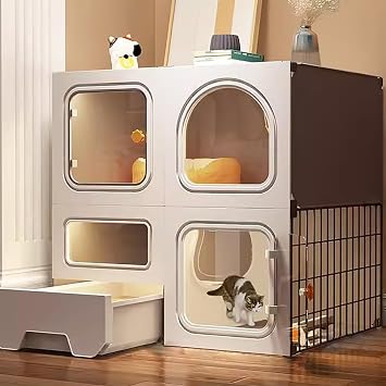Cat Cage Indoor, Cat Enclosure, Cat Cage Crate, Pull-out cat litter box with litter box, portable, easy to assemble, for 1-2 Cats, Ferret, Chinchilla, Rabbit, Small Anima71-36-71cm/28-14-28in