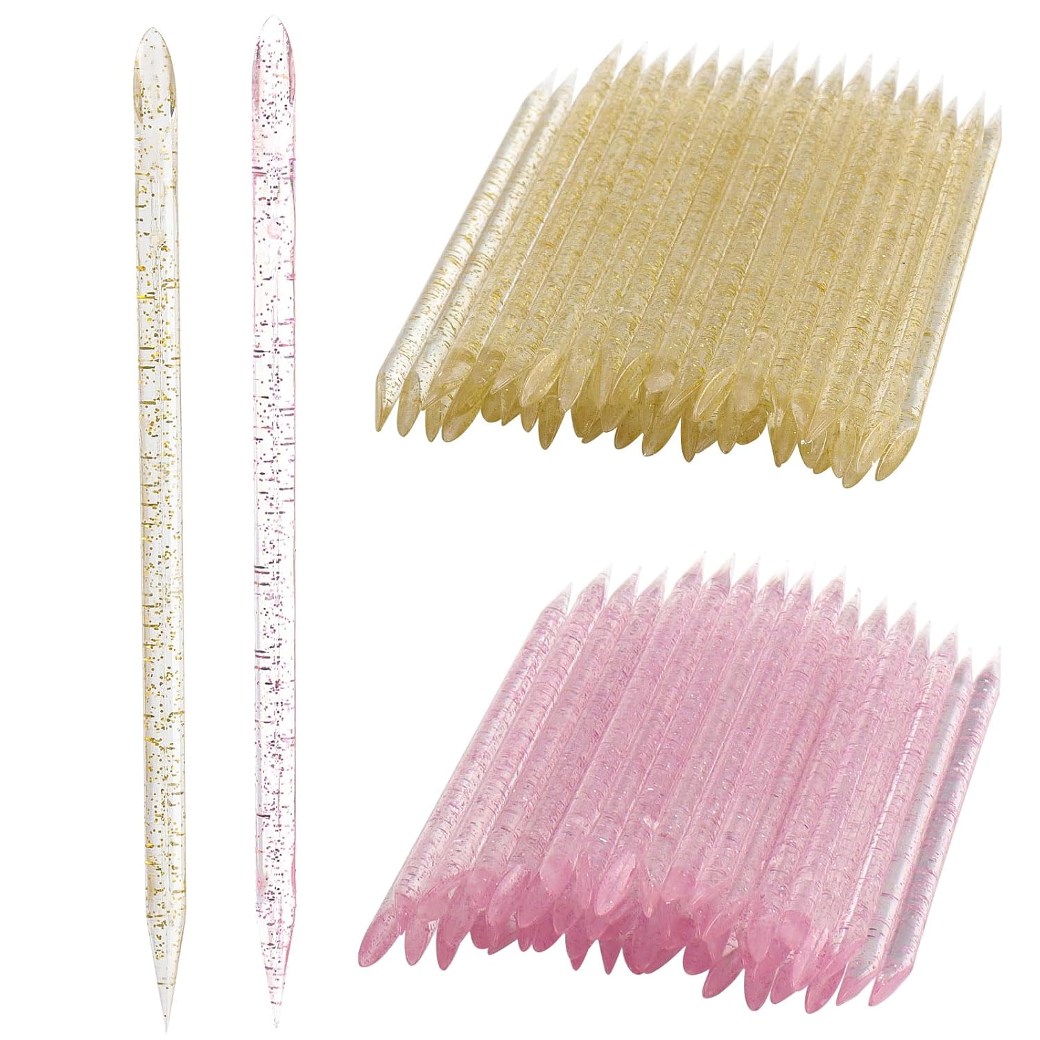 200Pcs Professional Disposable Nail Stick Cuticle Pusher Bulk Crystal Nail Care Sticks Cuticle Manicure Pedicure Stick for Fingernail Cleaning Cuticle Stick (Yellow/Bamboo)