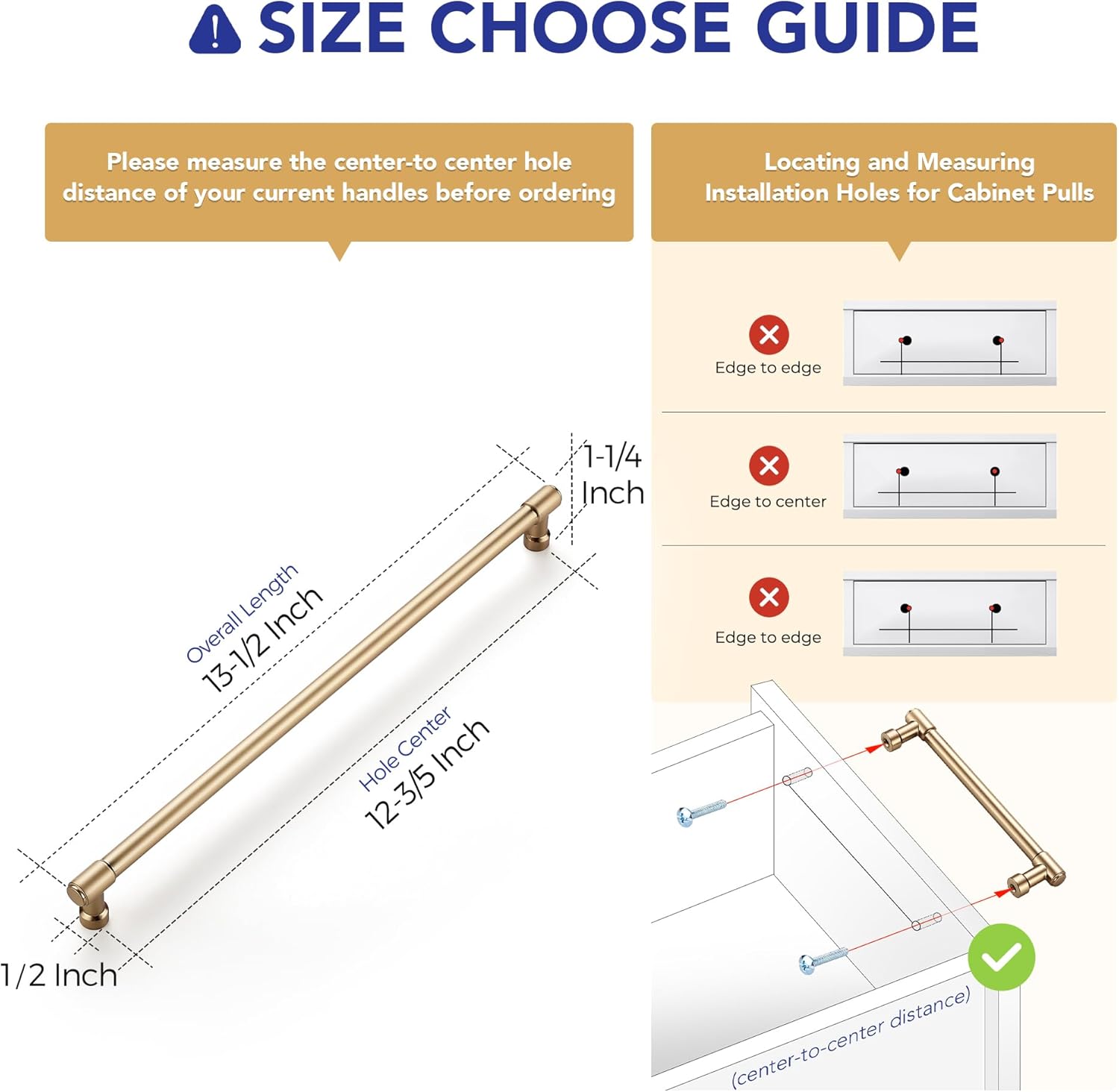 Ravinte 5 Pack 12-3/5 Inch Hole Center Solid Kitchen Cabinet Handles Champagne Bronze Dresser Pulls Cabinet Drawer Pulls for Kitchen Cupboard Hardware