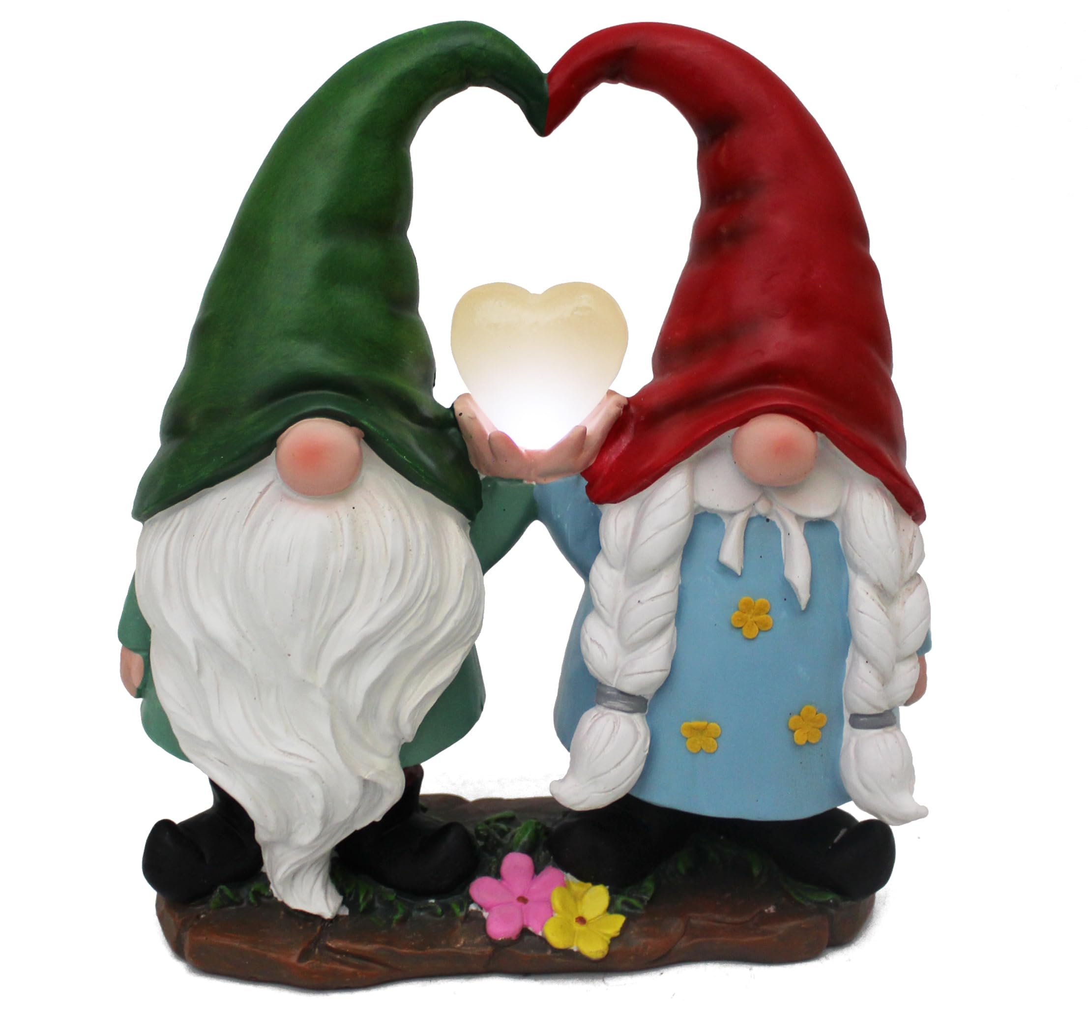 Arnusa Solar Gartenfigur Gartenzwerg Pärchen mit Herz Wichtel Solarleuchte Solarlampe Figur Gartendekoration beleuchtet für Außen 29,5 cm