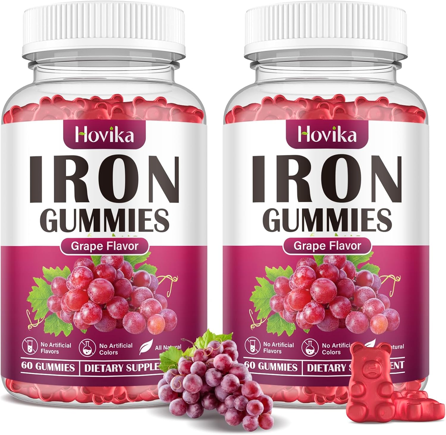 (2 Pack) Iron Gummies Supplement for Women & Men, Iron Supplements for Anemia with Vitamin C, B12, Folate-Blood Builder & Energy Support for Iron Deficiency - Grape Flavor, Vegan, 120 Gummies