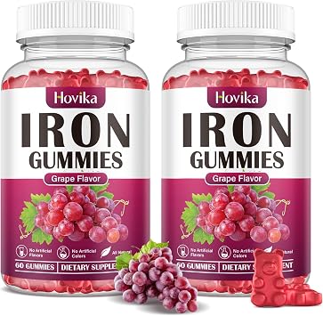 2 Pack Iron Gummies Supplement for Women & Men, Iron Supplements for Anemia with Vitamin C, B12, Folate-Blood Builder & Energy Support for Iron Deficiency - Grape Flavor, Vegan, 120 Gummies