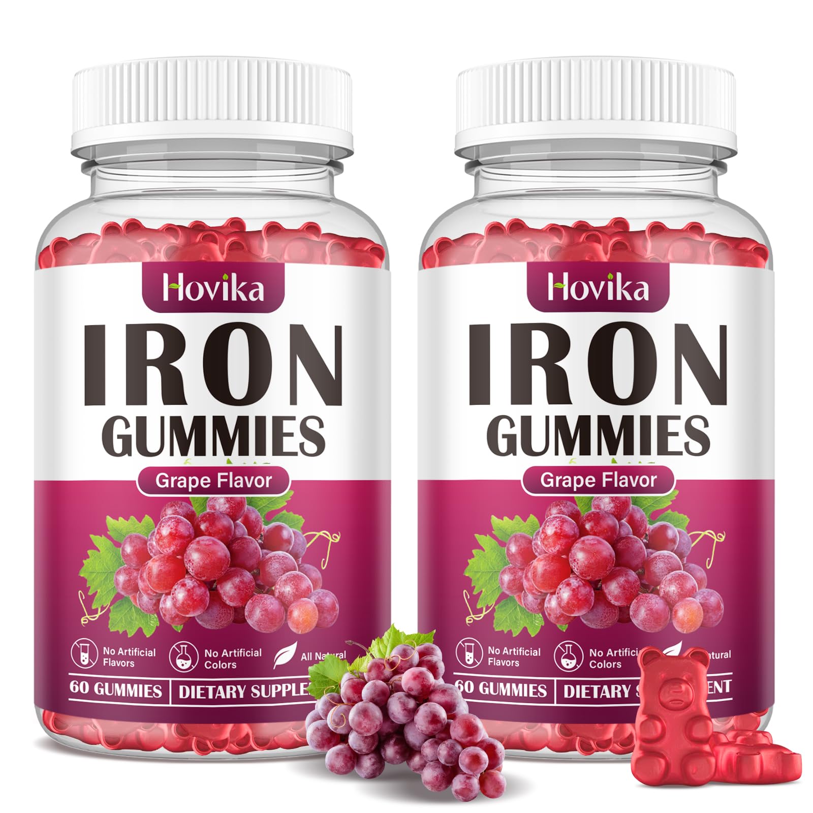 (2 Pack) Iron Gummies Supplement for Women & Men, Iron Supplements for Anemia with Vitamin C, B12, Folate-Blood Builder & Energy Support for Iron Deficiency - Grape Flavor, Vegan, 120 Gummies