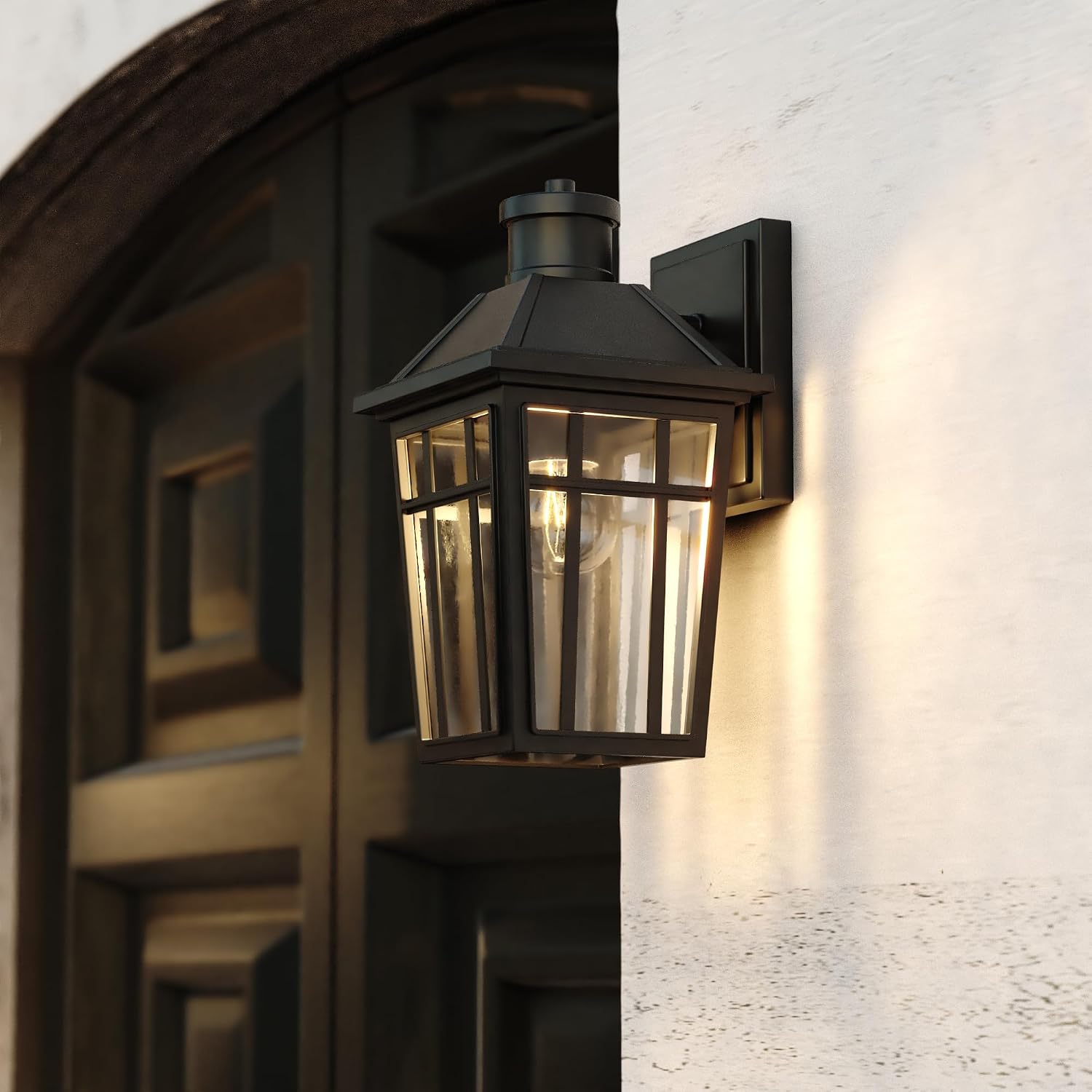 VAXCEL Garfield Park 12 in. H 1-Light Textured Black Outdoor Wall Sconce Made of Rust-Resistant Aluminum, Clear Seeded Glass Shade, LED Compatible, Use for Exterior Porch Patio Front Door or Garage