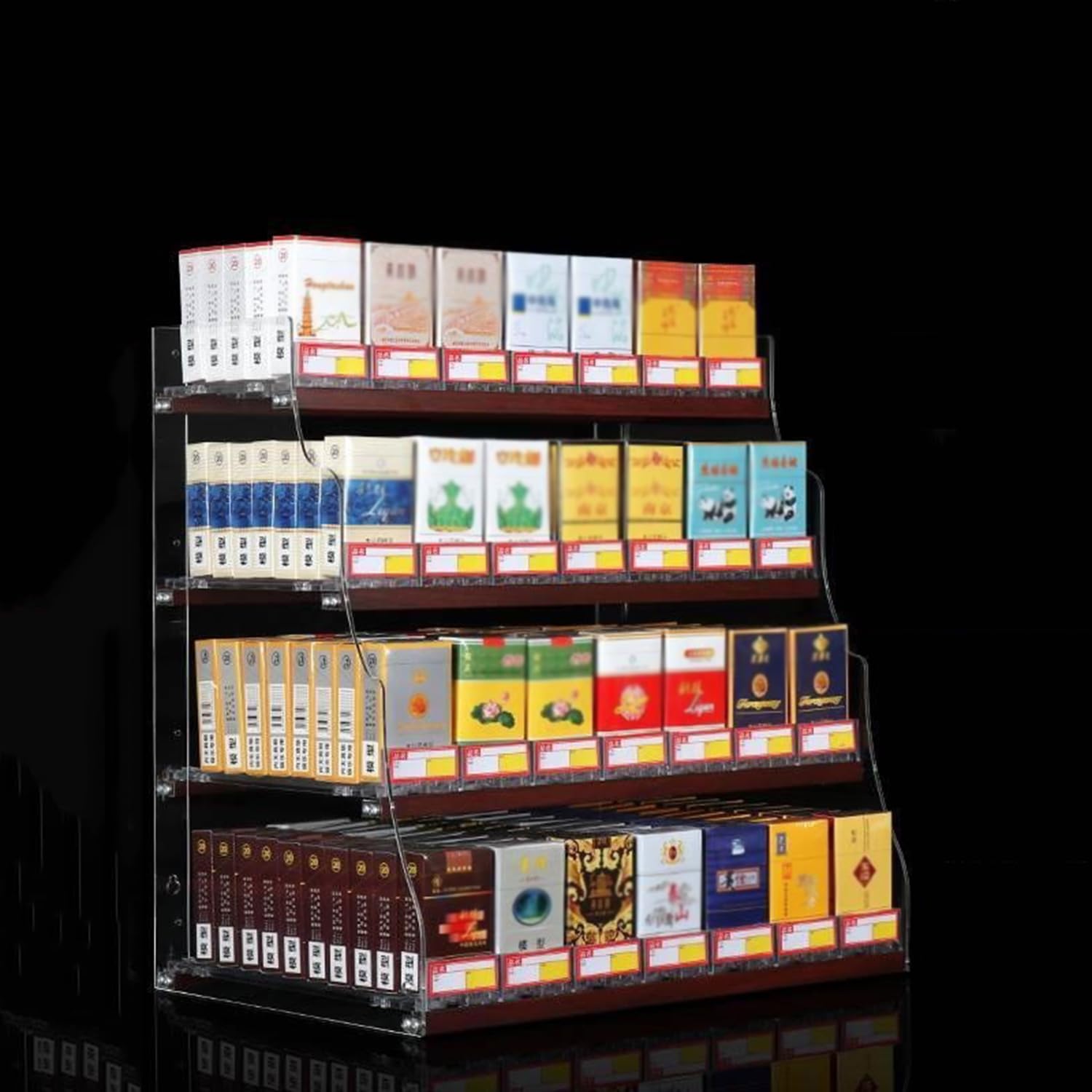 IEOWY Acrylic Cigarette Display Rack - Auto Pusher Showcases, 4 Layers & 7 Columns, Portable Retail Case, Transparent Cigarette Holder for Organized Shelving