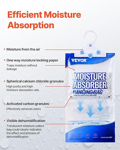 Miniatura 2 de VEVOR Absorbedor de humedad colgante, bolsas deshumidificadoras colgantes de armario de 9.3 onzas (10 paquetes), bolsas de humedad sin fragancia en