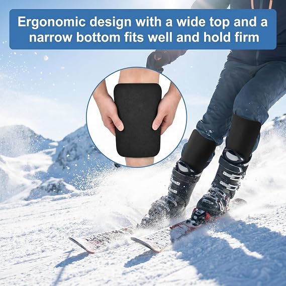 4PCS Snowboard Shin Pads, Ski Shin Guards 15x12.5cm Cuttable, 6mm Thickened Foam Protectors & Ski Boot Liner for Snowboarding Skiing Sports Bang Protection, for Women & Men (2 Pairs, Black)