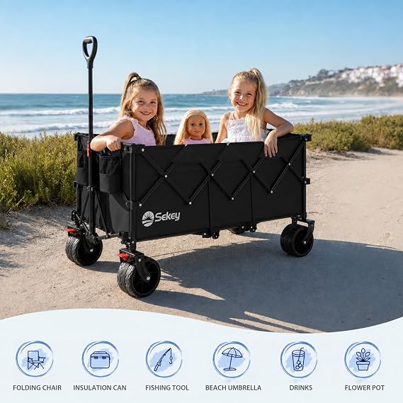Sekey 300L Extended Collapsible Wagon, 660 lb Capacity, 48 in Long