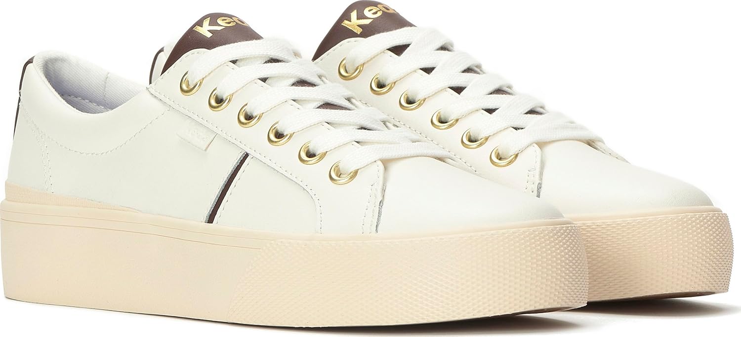 Keds Women's Jump Kick Duo Fashion Sneaker, Snow White/Chocolate Leather, 6