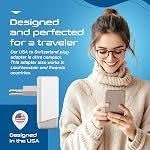 Ceptics Switzerland Adaptateur de prise, Voyage avec QC 3.0 & PD, Double sécurité USB & USB-C - 2 USA Socket Compact & Puissant - Charger rapidement 3.0 & Livraison d'électricité - Type J AP-11A - Chargement rapide