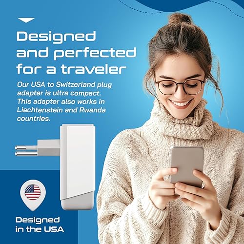 Miniatura 3 de Ceptics Adaptador de enchufe para Suiza, viaje con QC 3.0 y PD, USB dual seguro y USB-C - 2 enchufes de EE. UU. Compacto y potente - Carga rápida